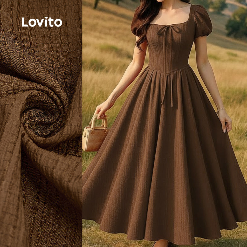 Lovito  Vestido Casual com Renda e Zíper Primavera/verão Marrom para Mulheres L171ED253 em Oferta na Shopee