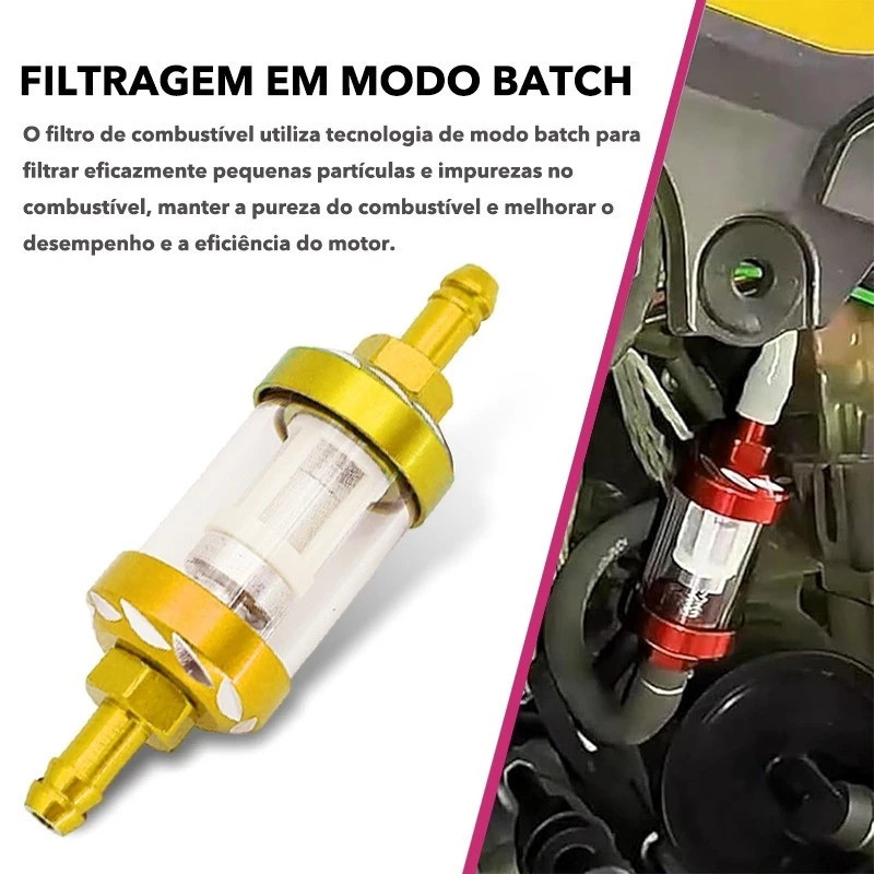Filtro Combustível Motocicleta CNC Alumínio 8mm Transparente Universal Resistente Premium Profissional