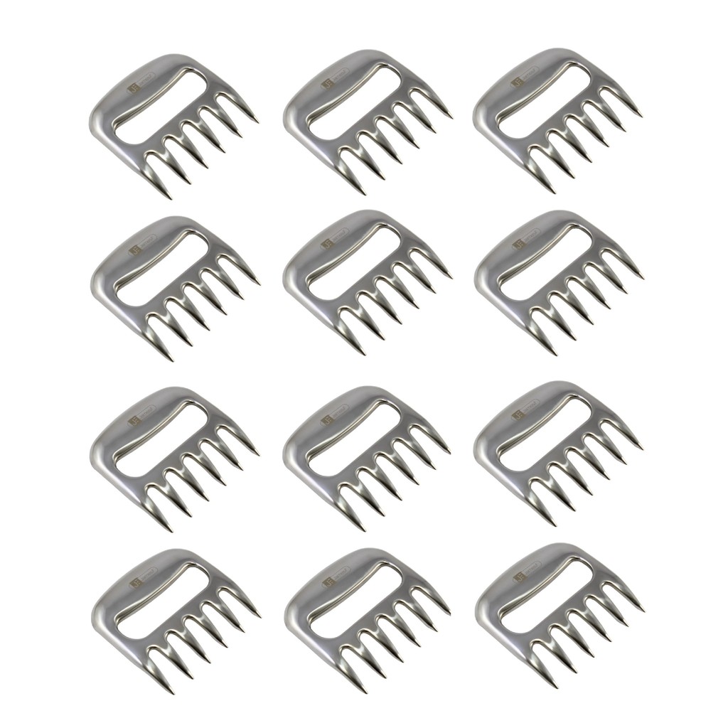 Kit 12 Ganchos Garra de Urso Inox Desfiador de Carne Profissional Alta Resistência Acessório Para Churrasco e Cozinha