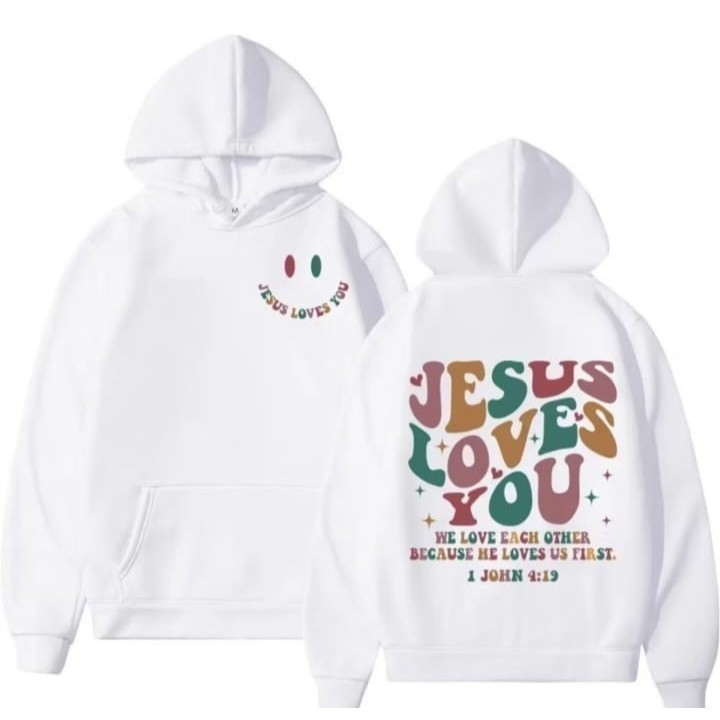Moletom Blusa Frio Feminino Capuz Bolso Masculino Frase "Jesus Loves You" Moletom Canguru Flanelado