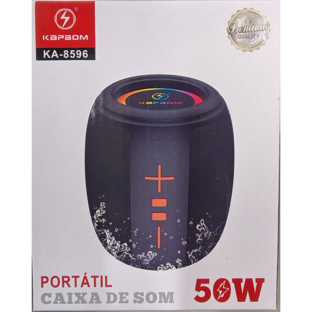 Caixa de som portátil Bluetooth Kapbom KA-8596 50W TWS LED/USB/SD/FM com graves potentes em Oferta na Shopee