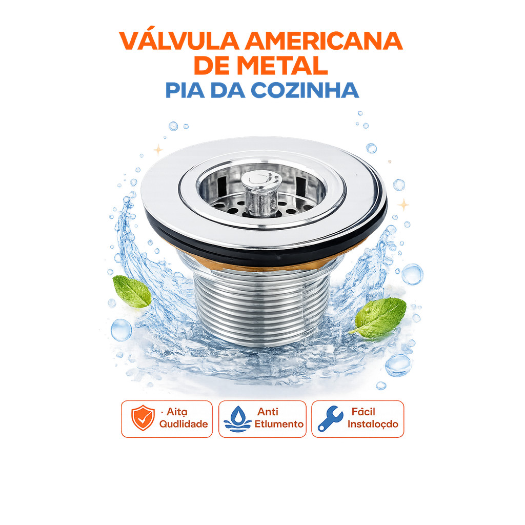 Válvula Americana de Metal Pia da Cozinha Escoamento 3.1/2 - Z02 em Oferta na Shopee