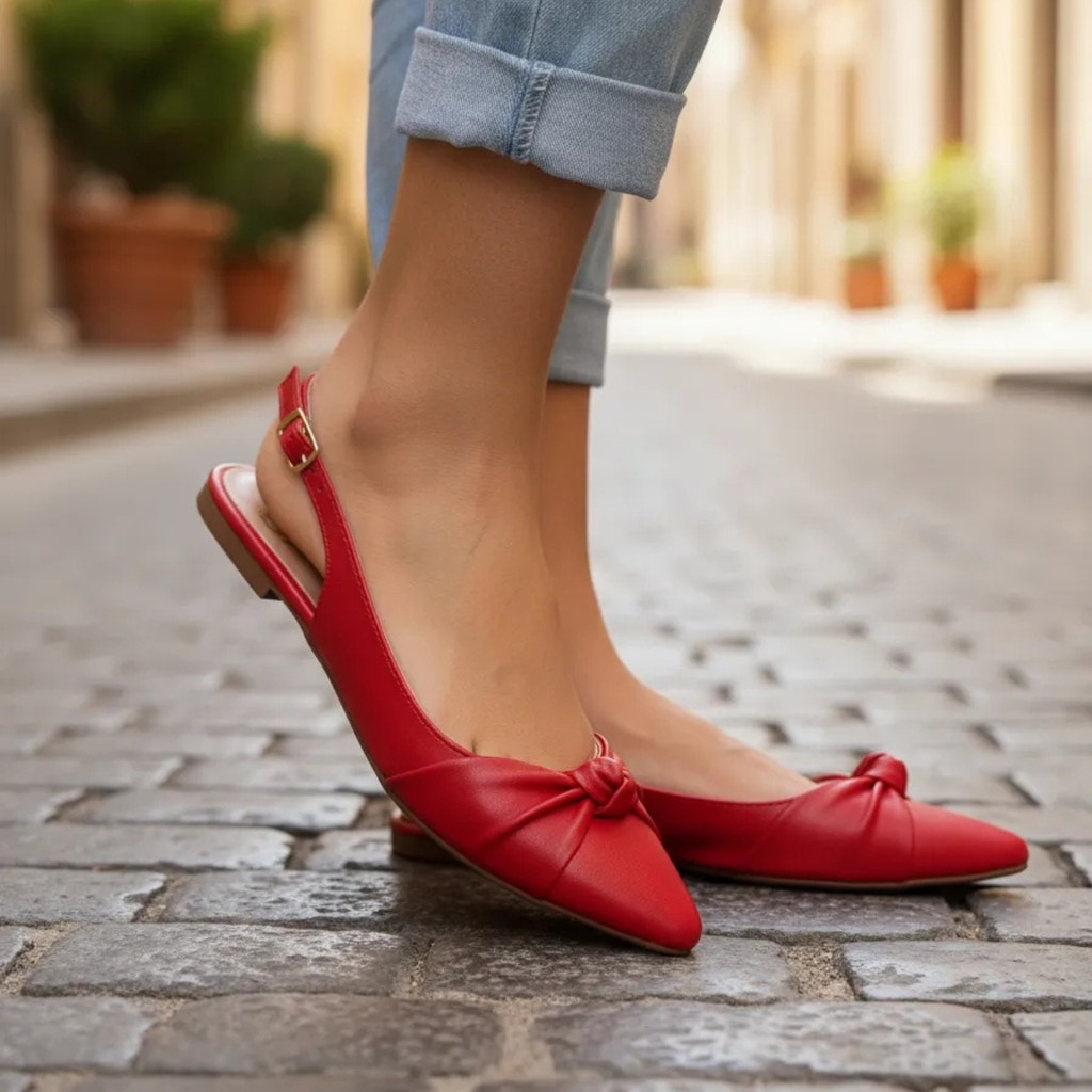 Sapatilha Feminina Bico Fino De Abotoar Slingback Sapato Social Confortável Laço 348-02 em Oferta na Shopee