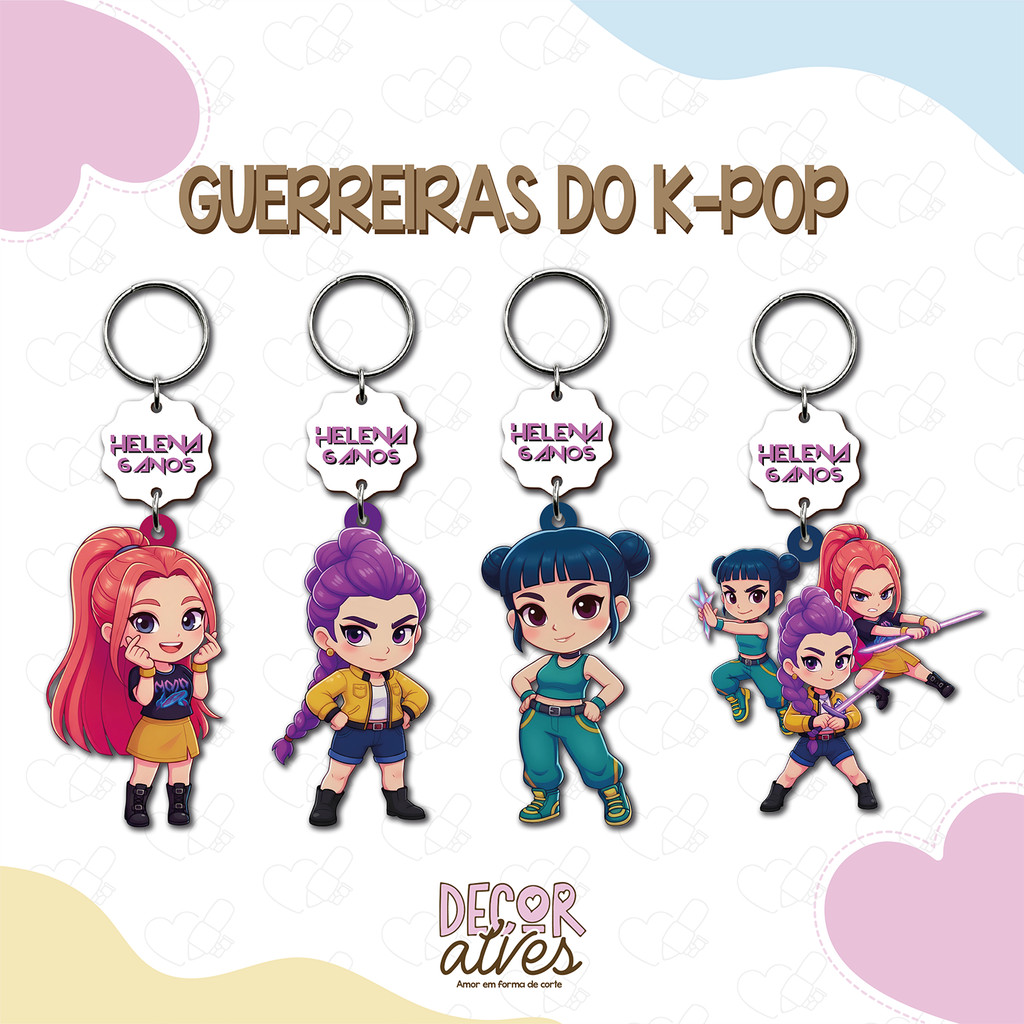 Guerreiras do K-Pop - Chaveiro Personalizado MDF brilhoso Lembrancinha infantil