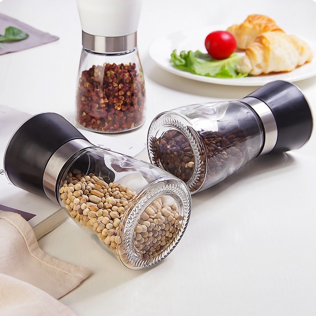 Moedor  De Especiarias Em Vidro Detalhe Da Tampa Em Aço Inox Tampa Preta Moedor Sal Pimenta Premiun em Oferta na Shopee
