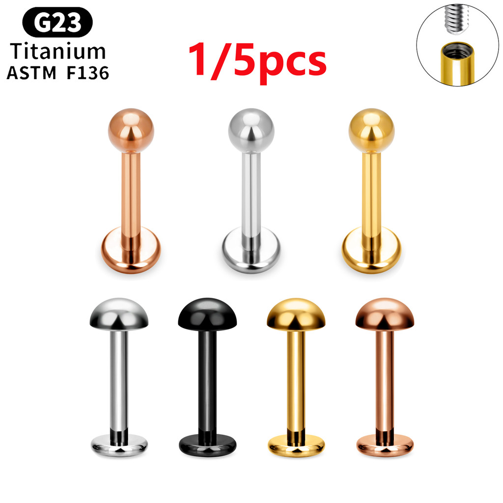 Detalhes do 1/5 Pacote Brincos de Piercing Clássicos Básicos em Metal de Titânio Redondos e Meio Redondos