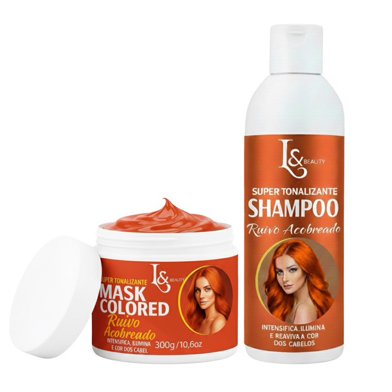 Kit Máscara Tonalizante Ruivo Acobreado + Shampoo Colored Ruivo 300ml L&BEAUTY