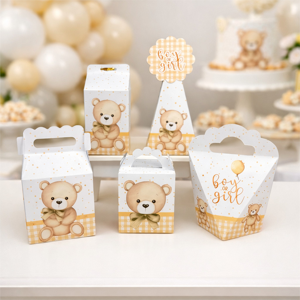 Caixinha Lembrancinha Chá Revelação Ursinho Pegue e Monte Personalizadas Festa infantil Decoração