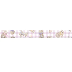Fita de Cetim 15mm x 10m - Coelhos com Laços Xadrez Lilás - ECF003TR Cor 101 - Rolo 10m - 1 unidade - Fitas Progresso -