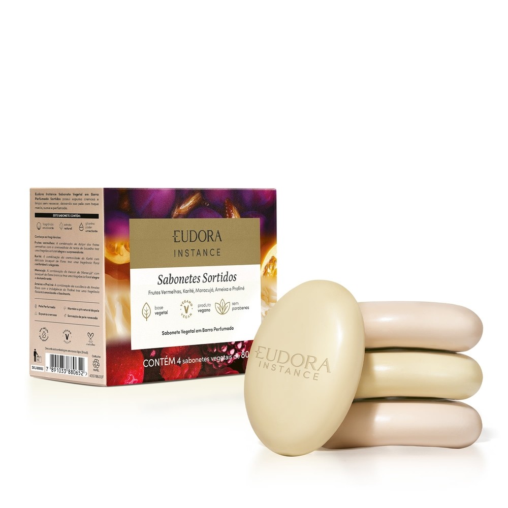 Sabonete Vegetal em Barra Perfumado Sortidos Instance Eudora 4x80g
