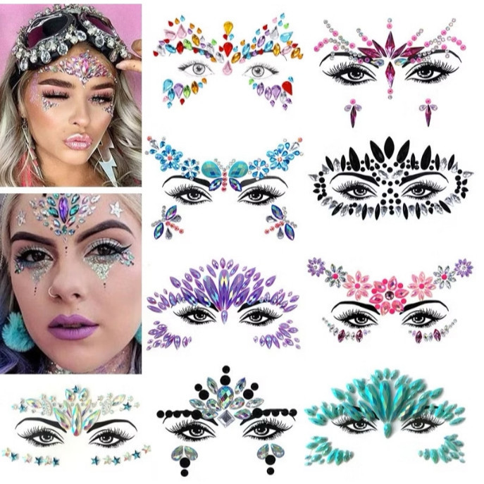 Adesivos Faciais com Glitter para Carnaval – Kit de Maquiagem Artística para Festas (3 ou 6 Cartelas) em Oferta na Shopee
