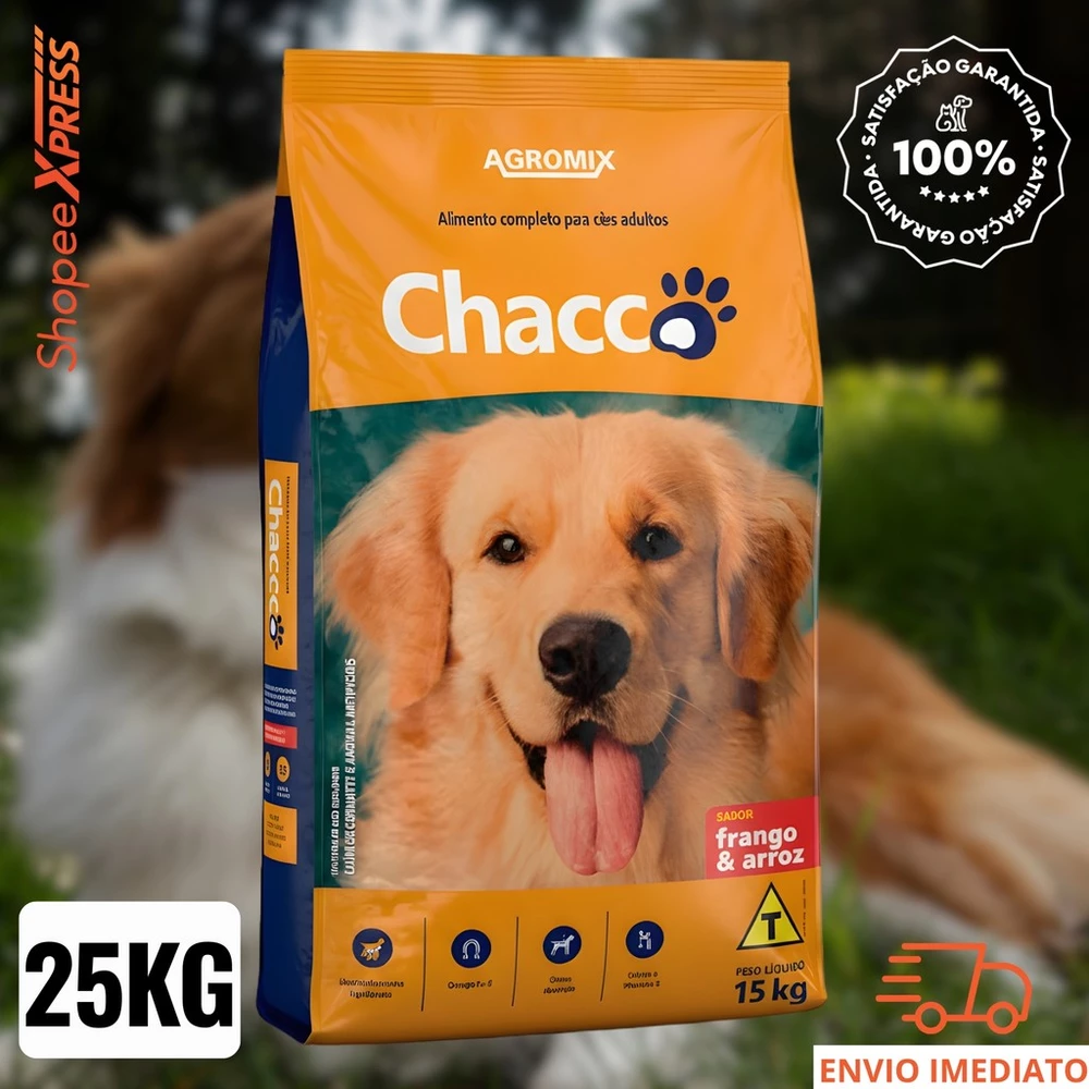 Ração para Cães Adultos Chacco 25kg Sabor Frango e Arroz (APENAS 1UN POR PEDIDO)