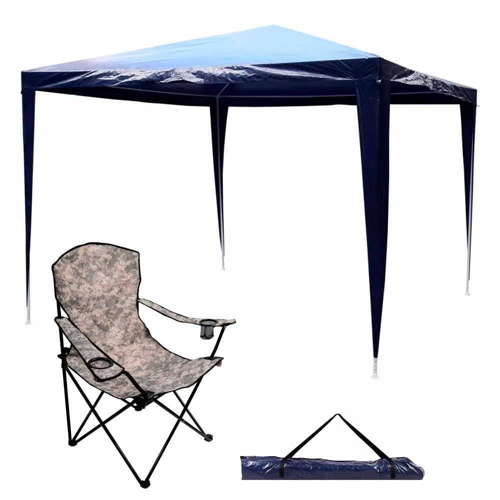 Kit Praia Kala Tenda Gazebo 3x3 Metros com 1 Cadeira Dobrável Camuflada Kala Capacidade 150KG