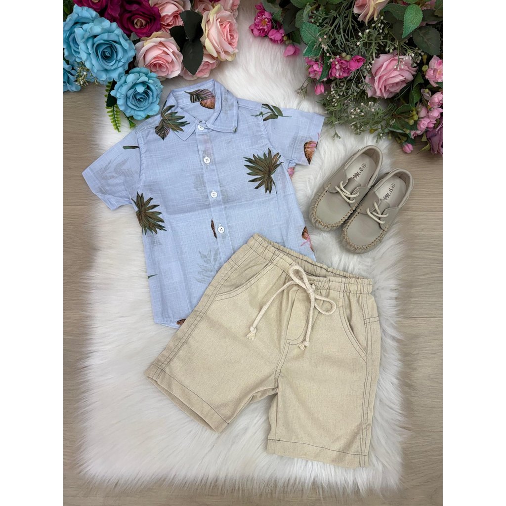 Conjunto Meninos Lucas Banana Club Shorts Camisa Azul Florida