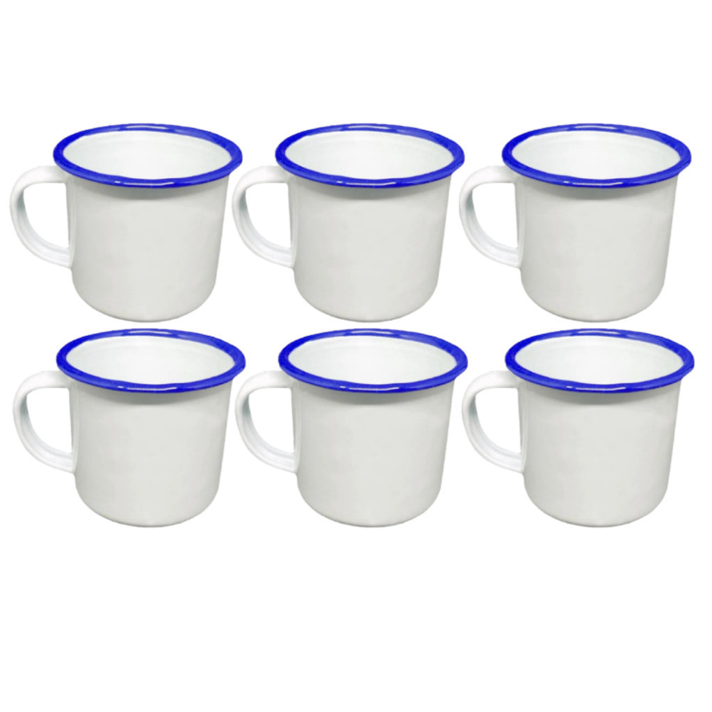 Caneca Esmaltada Retro Antiga Branca 80ml 6 Unidades Agata Presente Natal