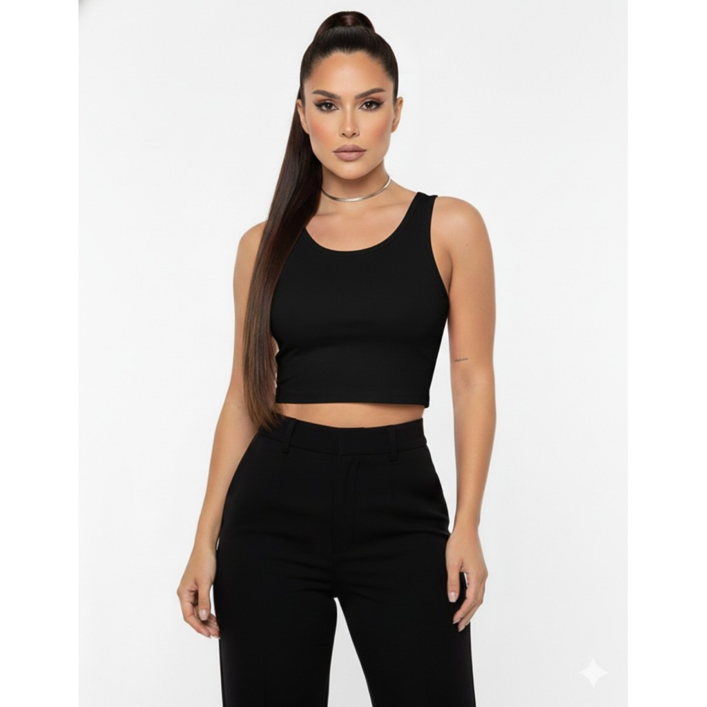 Blusa Feminina Cropped Regata Em Suplex Premium Forrado Gola Redonda Confortável em Oferta na Shopee