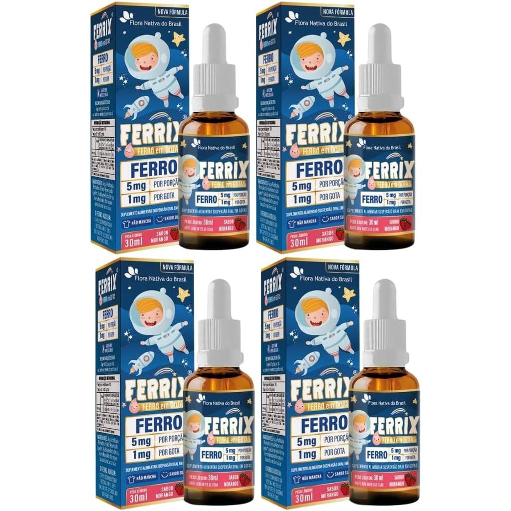 Kit Com 4 - FERRIX Suplemento de Ferro em Gotas Kids 30ml + 1 Vitamim C+