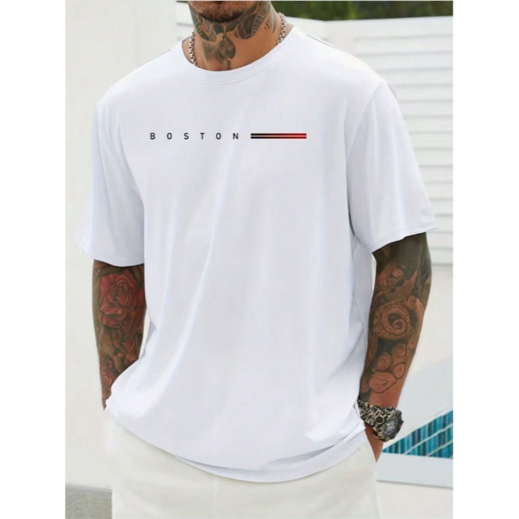 Camiseta Casual Masculina Blusa Estampada Boston Lançamento Camisa 100% Algodão Lançamento