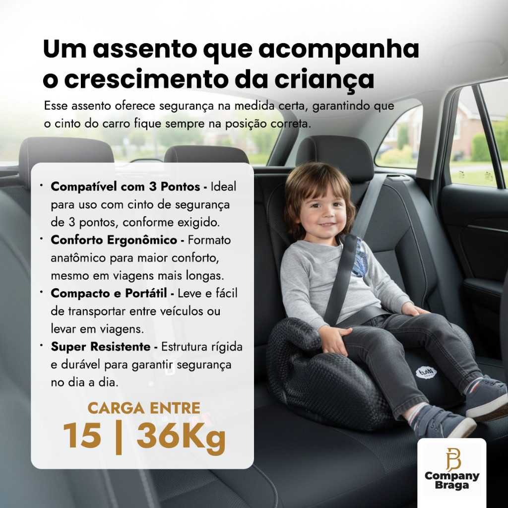 Assento De Carro Infantil Elevação - Uppy Preto Tutti Baby Booster Auto Cadeirinha Portátil 15 A 36KG