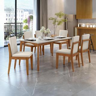 Conjunto de Mesa Retangular com Tampo de Vidro Off White Monalisa e 6 Cadeiras Lady Polipropileno Cru e Natural em Oferta na Shopee