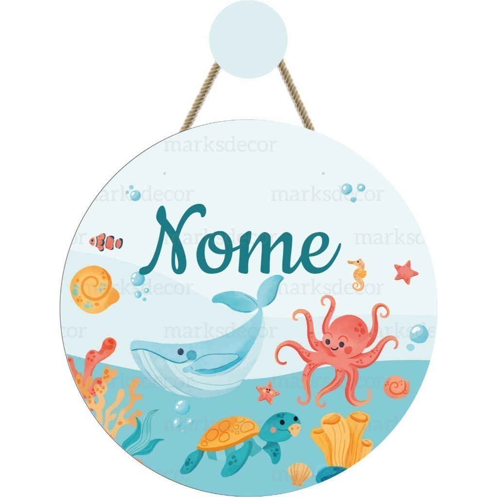 Enfeite Porta Maternidade Fundo do Mar + Pendurador Incluso, Decoração Quarto Infantil Menino