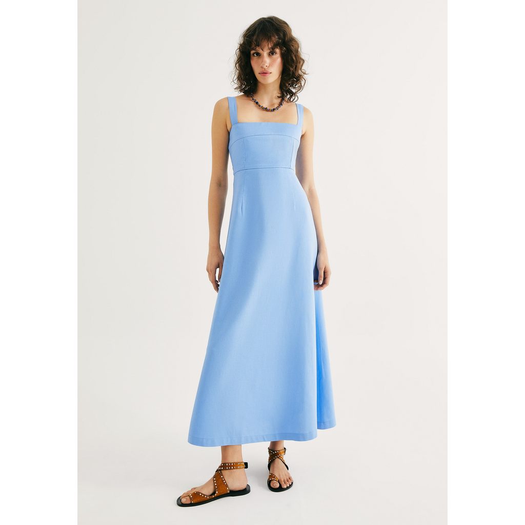 Vestido Midi Evasê Alças Médias Rústico Com Linho em Oferta na Shopee