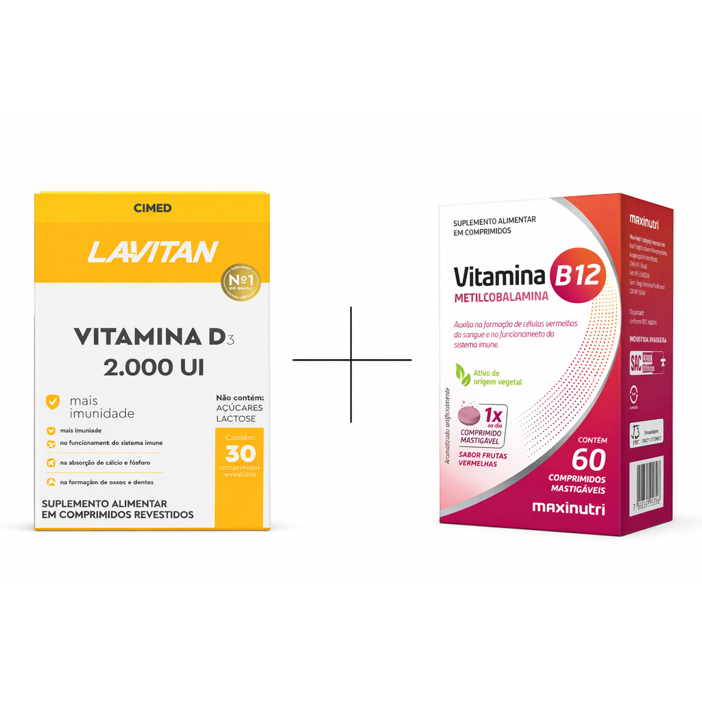 Kit Vitamina D 2000 ui + B12 1000 mg 30/60 comprimidos