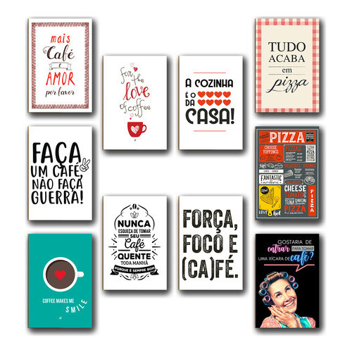 Kit Com 10 Quadros Decoração Parede Placa Mdf 3mm Cozinha