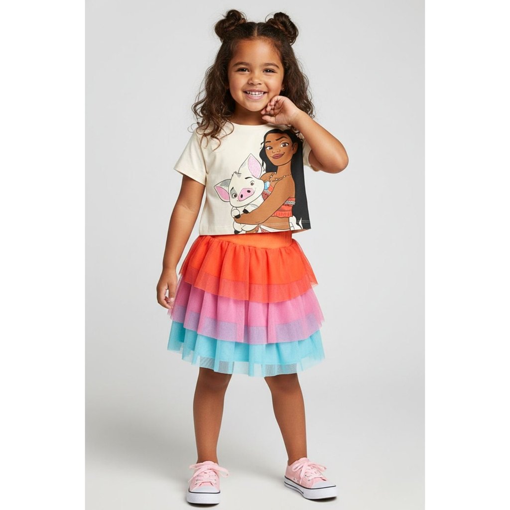 Conjunto Infantil Feminino Blusa Box e Saia Moana em Oferta na Shopee