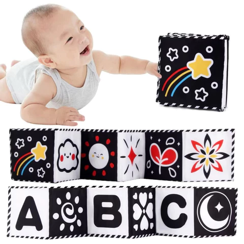 Livro De Pano Macio Preto E Branco De Alto Contraste Para Atividades De Tempo De Barriga Infantil Recém-Nascido , Natal