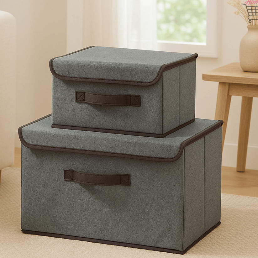 Kit 2 Caixas de Armazenamento Organizadora Tecido TNT Dobrável Para Roupas Objetos e Brinquedos