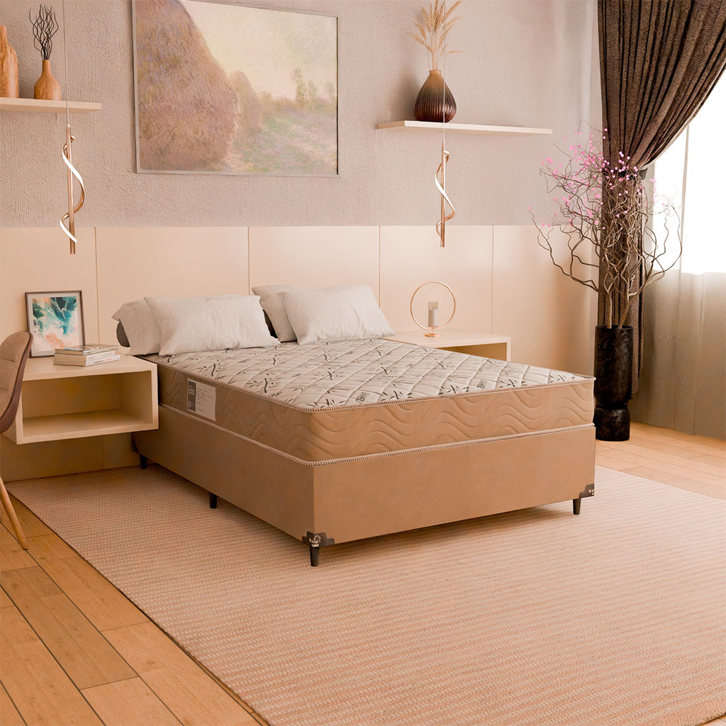 Base Viúva + Colchão D33 One Face - Suede Bege