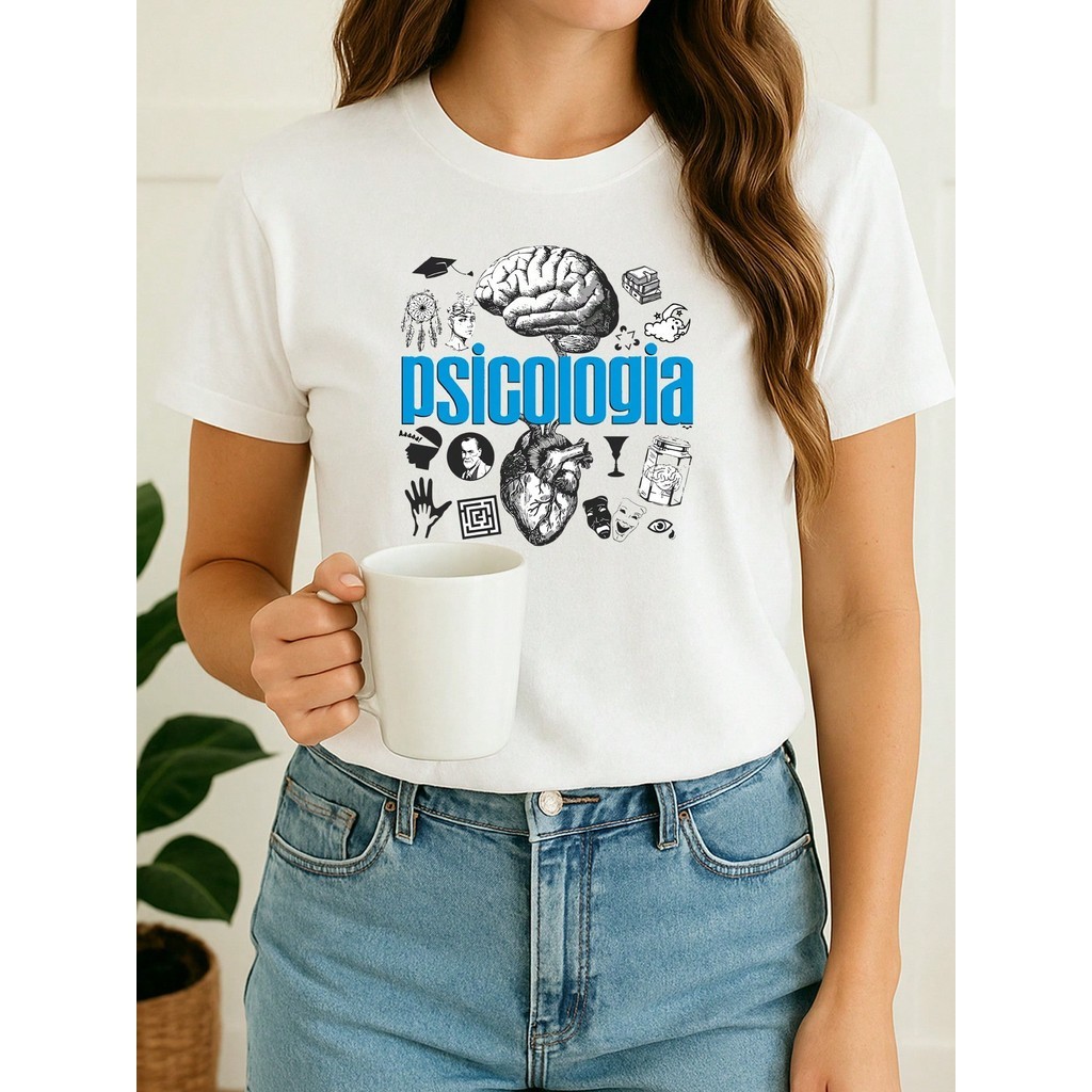 Blusa Feminina para Faculdade Psicologia Desenhos Psico Camisa100% Algodão Confortável Plus Size