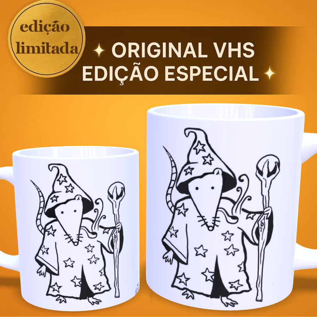 Caneca Rato Mago RPG Ilustração Meme Divertido Presente Criativo mistico gnomo diferente fofo