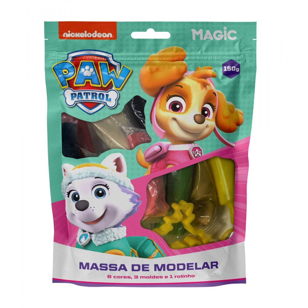 Massa Modelar Patrulha Canina para Meninas - 6 Cores, 3 Mold