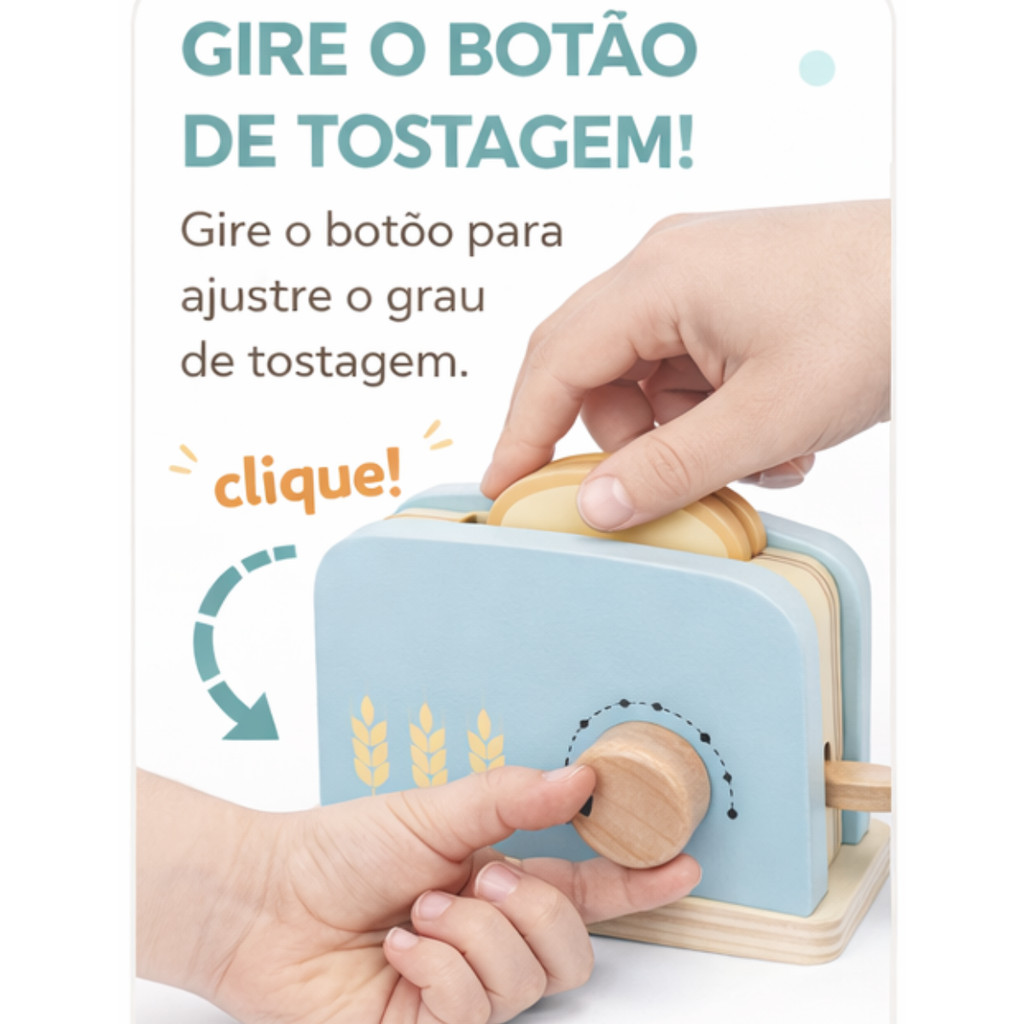 Detalhes do Torradeira Infantil de Madeira com Acessórios Cozinha Brinquedo Educativo Faz de Conta 3+