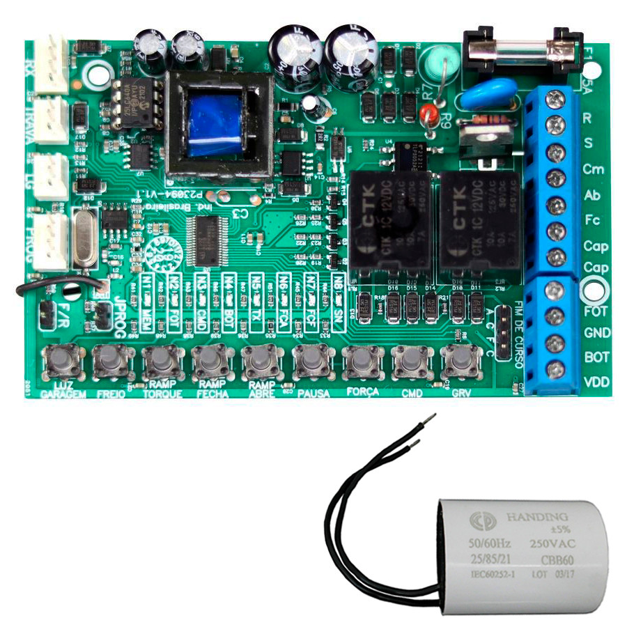 Central Placa Portão Eletrônico Agility Plus Bivolt + Capacitor Ppa