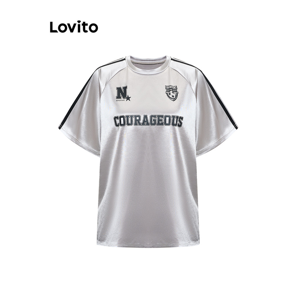 Lovito Camiseta Casual Com Letras Contrastantes Para Mulheres L101AD138 em Oferta na Shopee