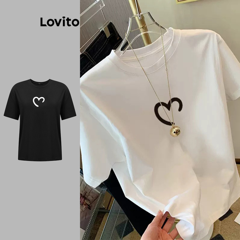 Lovito Camisa Casual Feminina Com Estampa De Coração - Verão/primavera Lnl71198 (multicolorida)