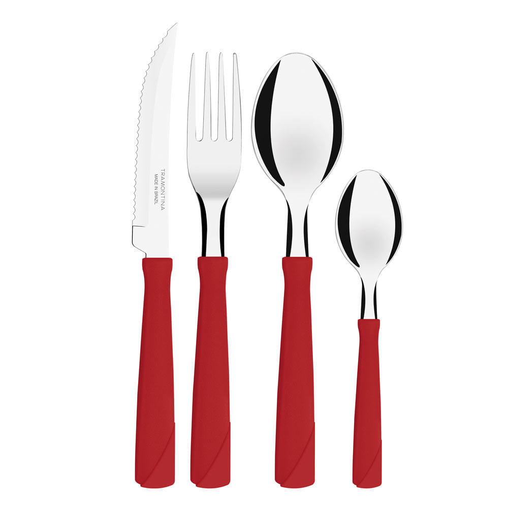 Faqueiro Tramontina New Kolor com Lâminas em Aço Inox e Cabos de Polipropileno Vermelho 24 Peças