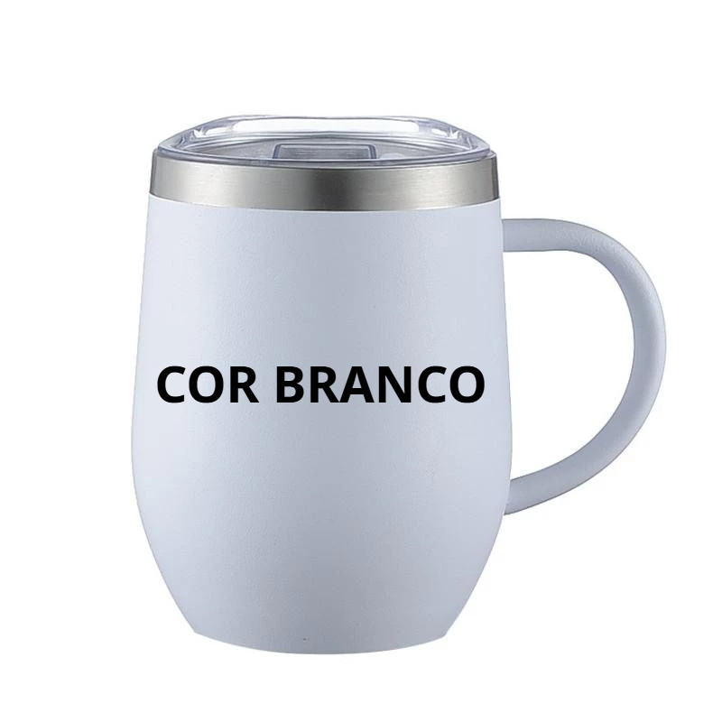 Copo de vinho COR BRANCO com alça de casca de ovo, aço inoxidável 304, dupla camada, copo de café a vácuo
