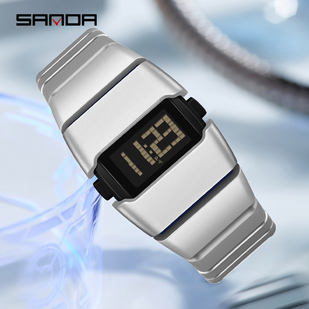 SANDA 9504 Relógio Digital Masculino De Luxo À Prova D'água De Aço Inoxidável Eletrônico Display LED Esportivo-7 — imagem 2 de 2