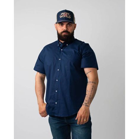 Camisa Básica Masculina c/Elastano e Bolso Manga Curta