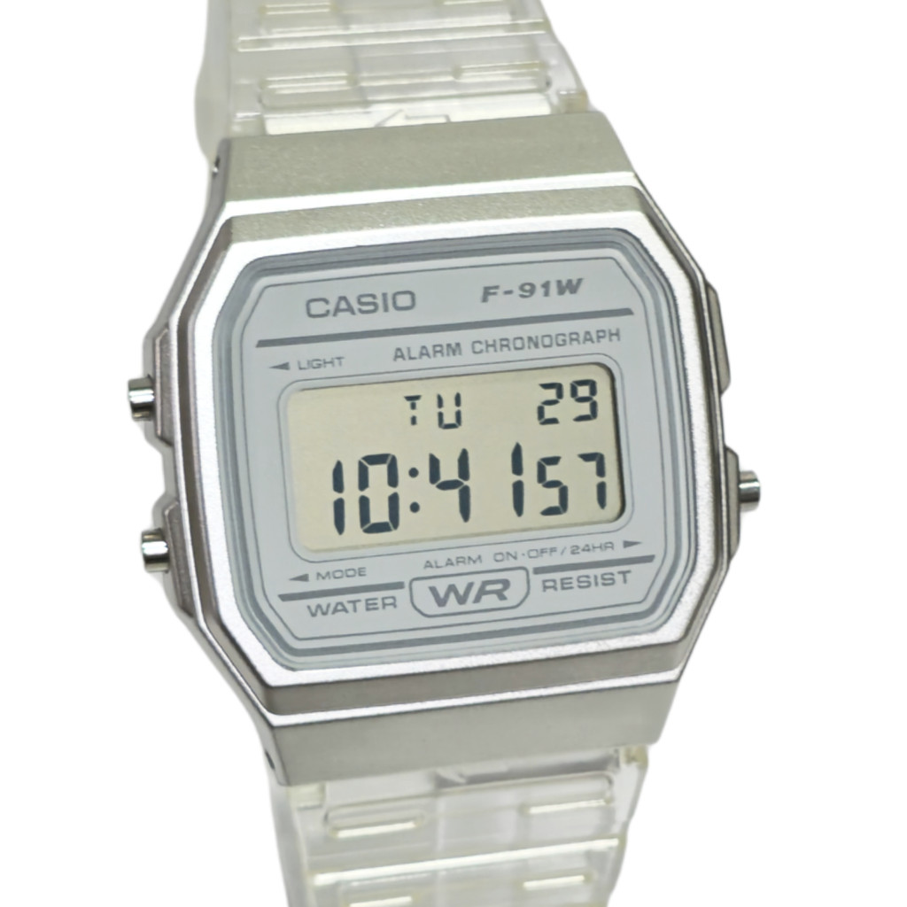 Relógio Casio Digital Unissex Transparente Prateado F-91WS-7DF