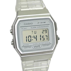 Relógio Casio Digital Unissex Transparente Prateado F-91WS-7DF