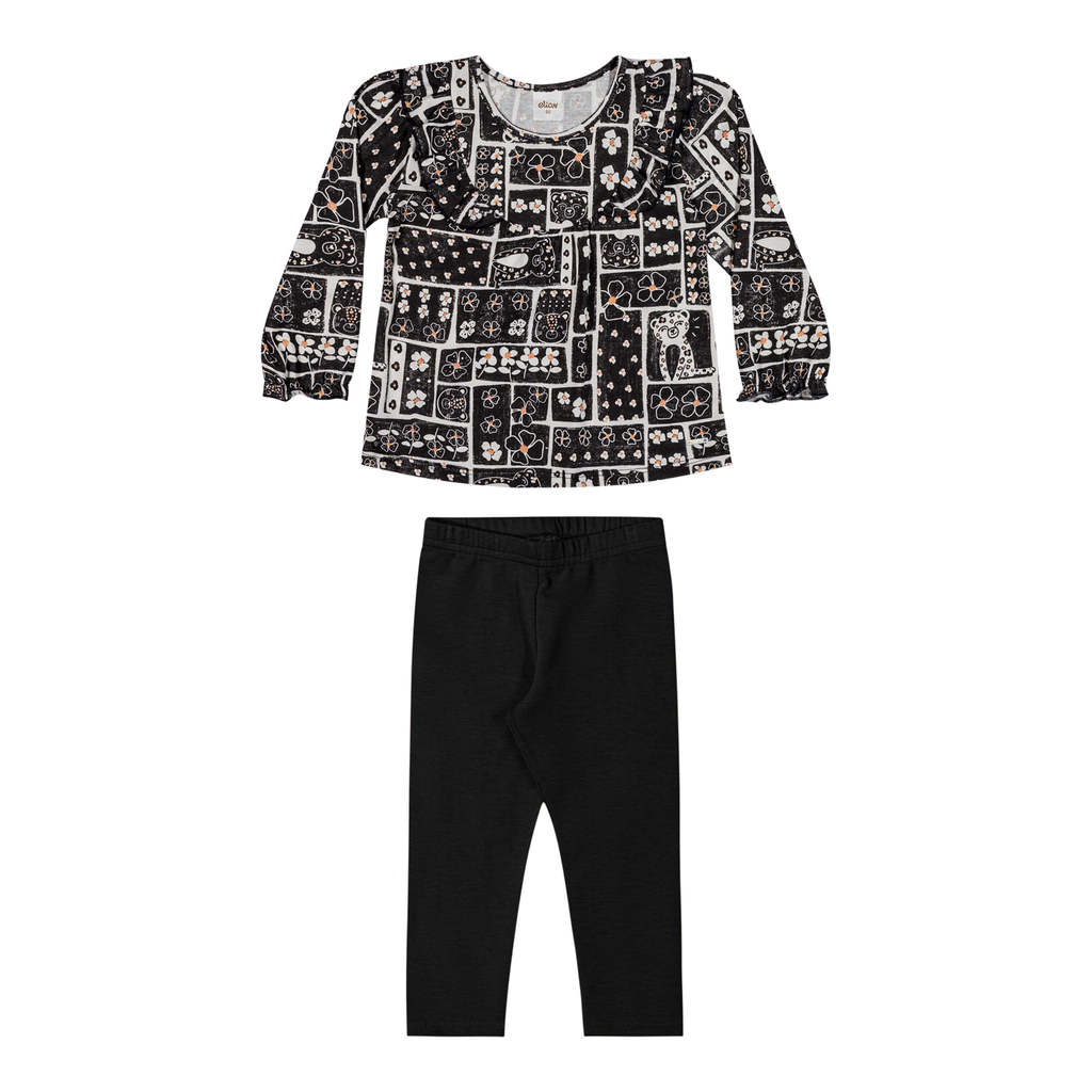 Conjunto Infantil Menina Blusa Com Babado Elian Preto