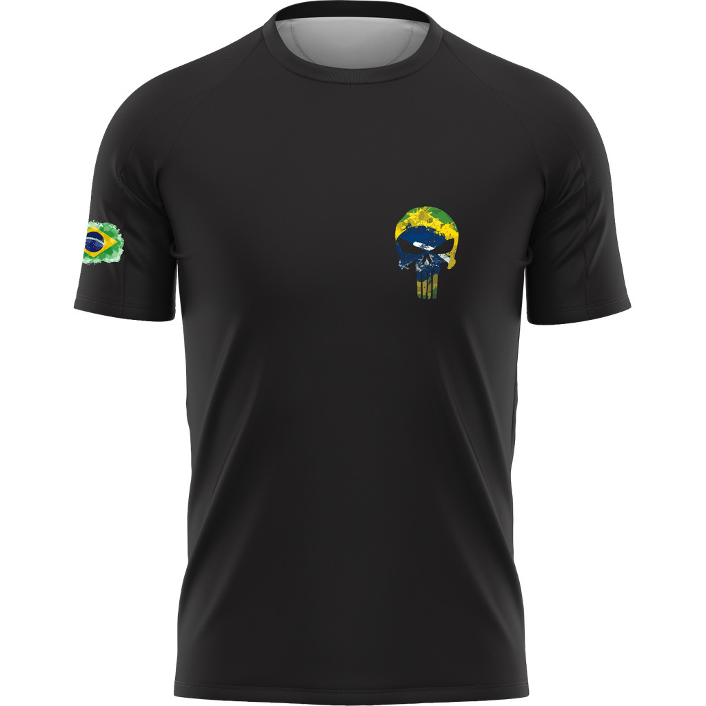Camiseta Masculina Caveira Bandeira do Brasil