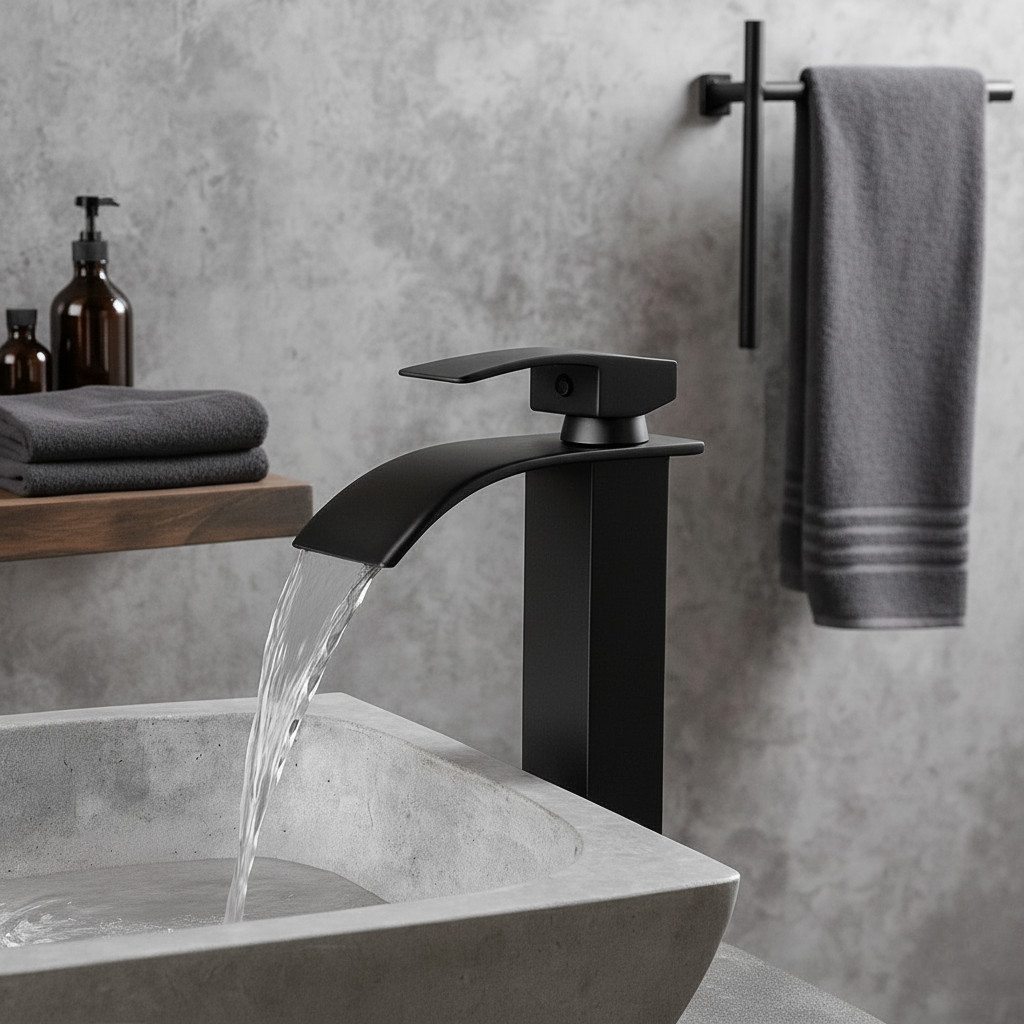 Torneira Banheiro Lavabo Monocomando Cascata Luxo Preta Alta