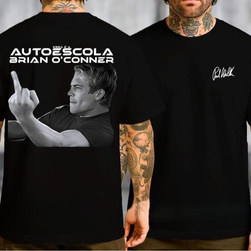 Camiseta Preta Oversized Unissex, Design com "AUTOESCOLA BRIAN O'CONNER" e Assinatura Paul Walker, Moda Urbana