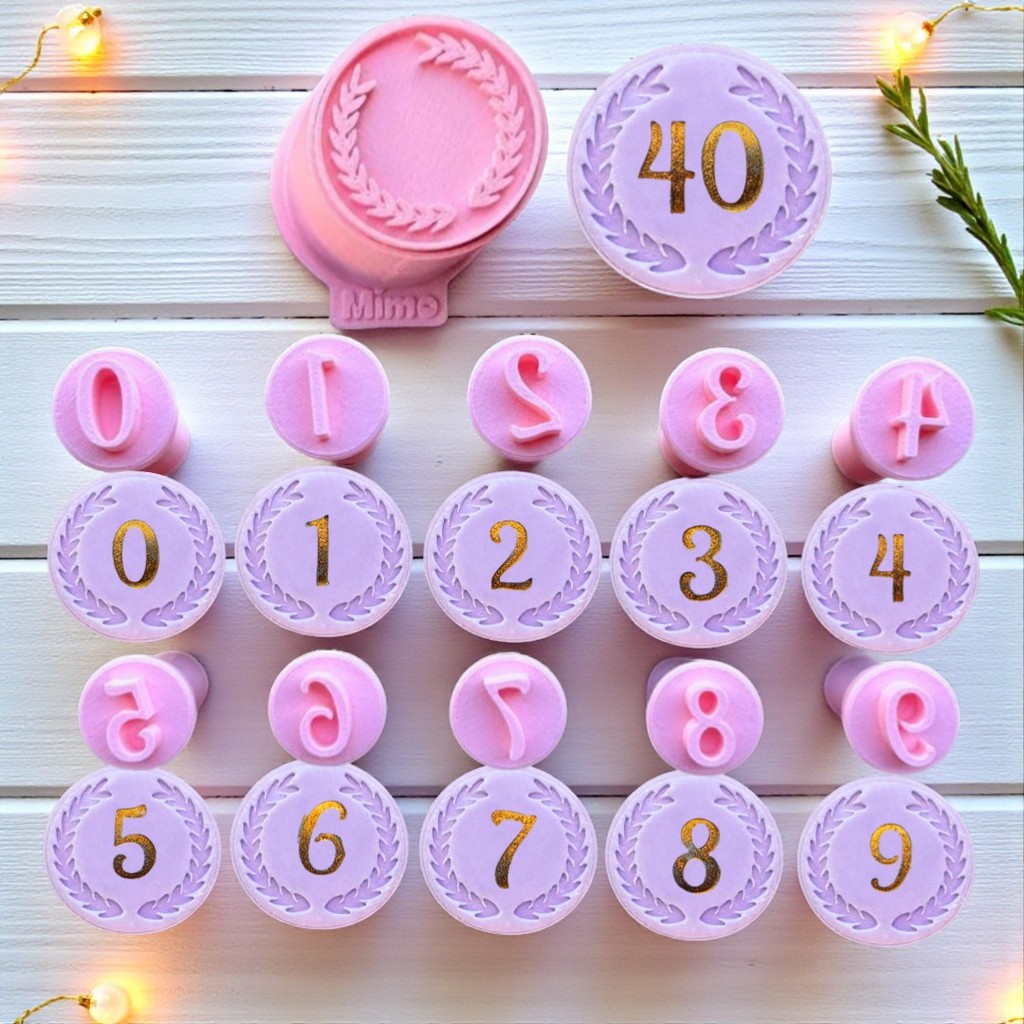 Kit Carimbo Números e Ejetor Moldura Ramos Brigadeiro, Doce, Massa e Biscoito - 12 peças